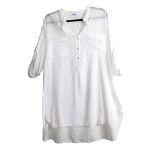 Angela MARA Womens XS Oversized Tunic Top‎ White Gauze Beach Made In Italy Light